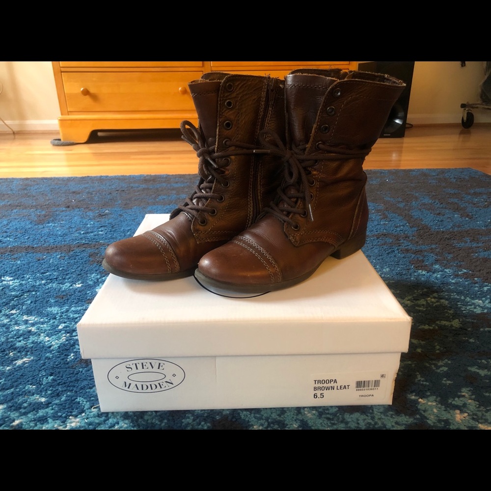 Steve Madden Brown Leather Troopa Combat Boots